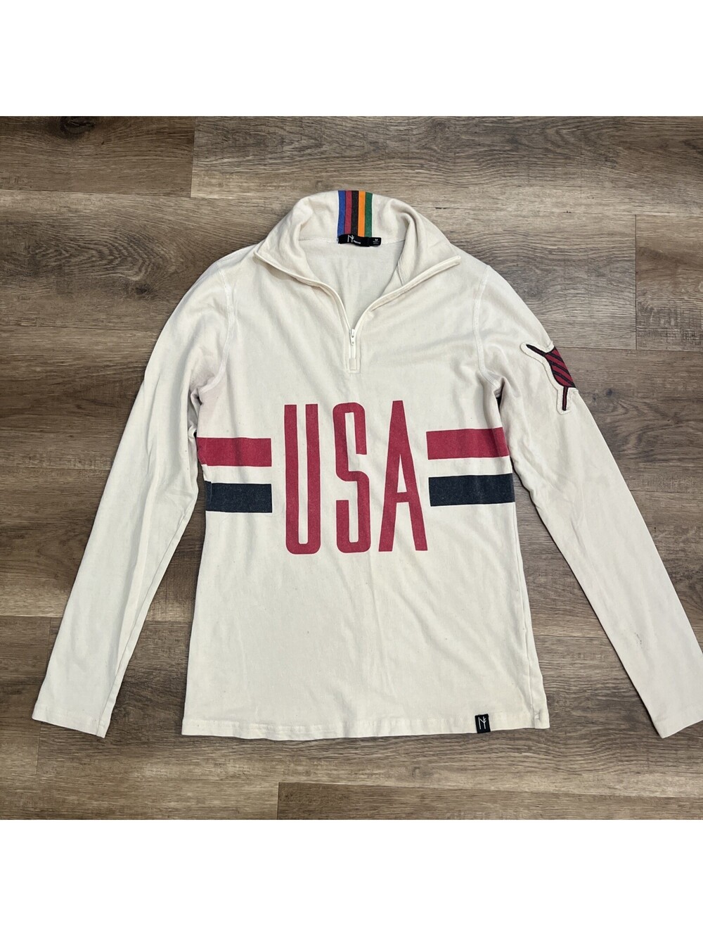 Neve USA Striped Pullover Hoodie Long Sleeve White Red Blue Women Size M